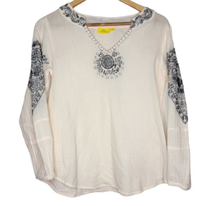 Roberta Roller Rabbit XS Women's Ivory White Long Sleeve‎ V-Neck Women's Top